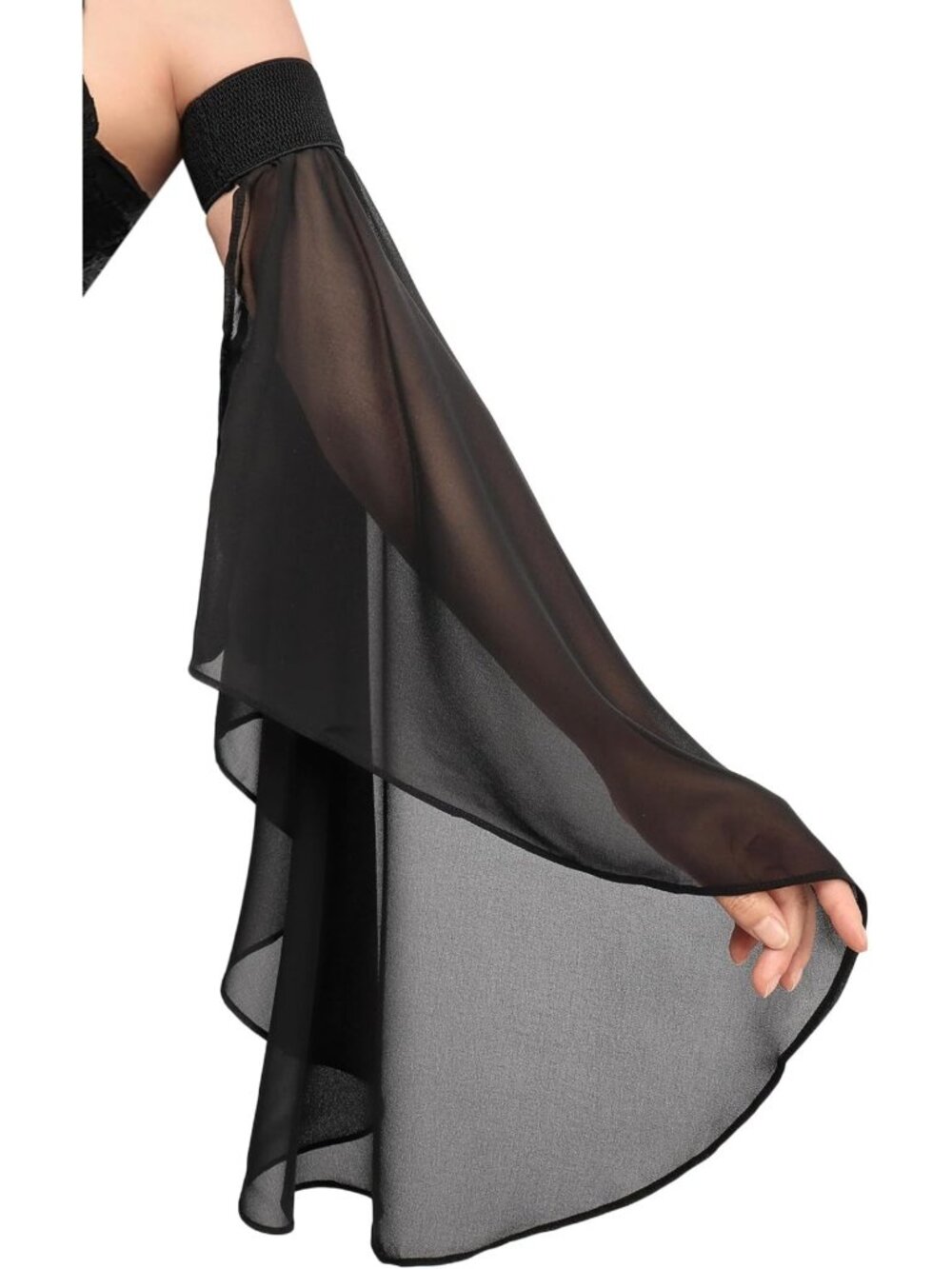 Gothic Victorian Long Tulle Gloves with Lace & Chiffon Detachable Sleeves for
